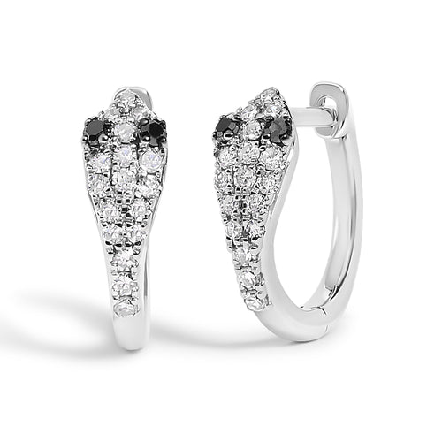 10K White Gold 1/5 Cttw Diamond Snake Eyes Huggy Hoop Earrings