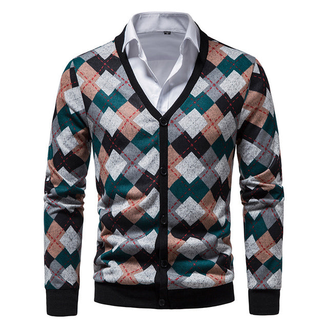 Vintage Pattern Slim Fit Cashmere Cardigan for Men