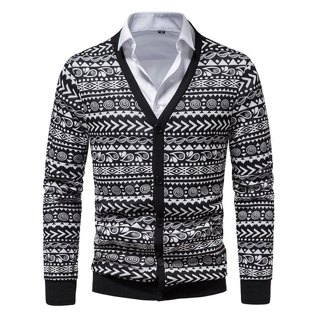 Vintage Pattern Slim Fit Cashmere Cardigan for Men