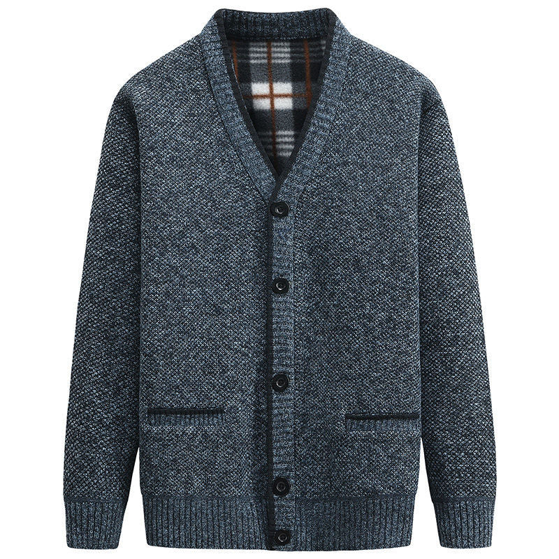 Men's Thick V-Neck Knitted Cardigan for Autumn Winter