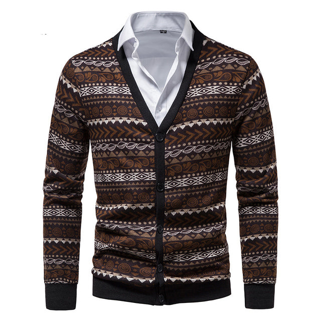 Vintage Pattern Slim Fit Cashmere Cardigan for Men