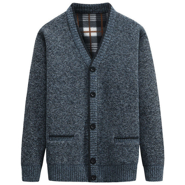 Men's Thick V-Neck Knitted Cardigan for Autumn Winter