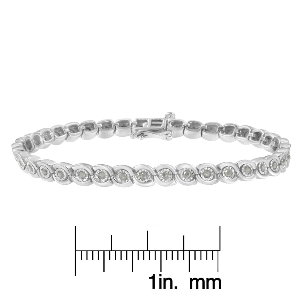 .925 Sterling Silver 1.0 cttw Miracle Set Diamond Spiraling Bezel Link Bracelet(I-J Color, I3 Clarity) -7.25"