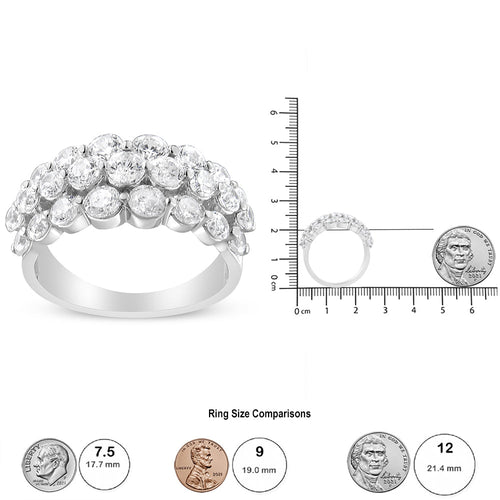 10K White Gold 2 1/2 Cttw Round Natural Diamond 3 Row Band Ring (I-J Color, I1-I2 Clarity)