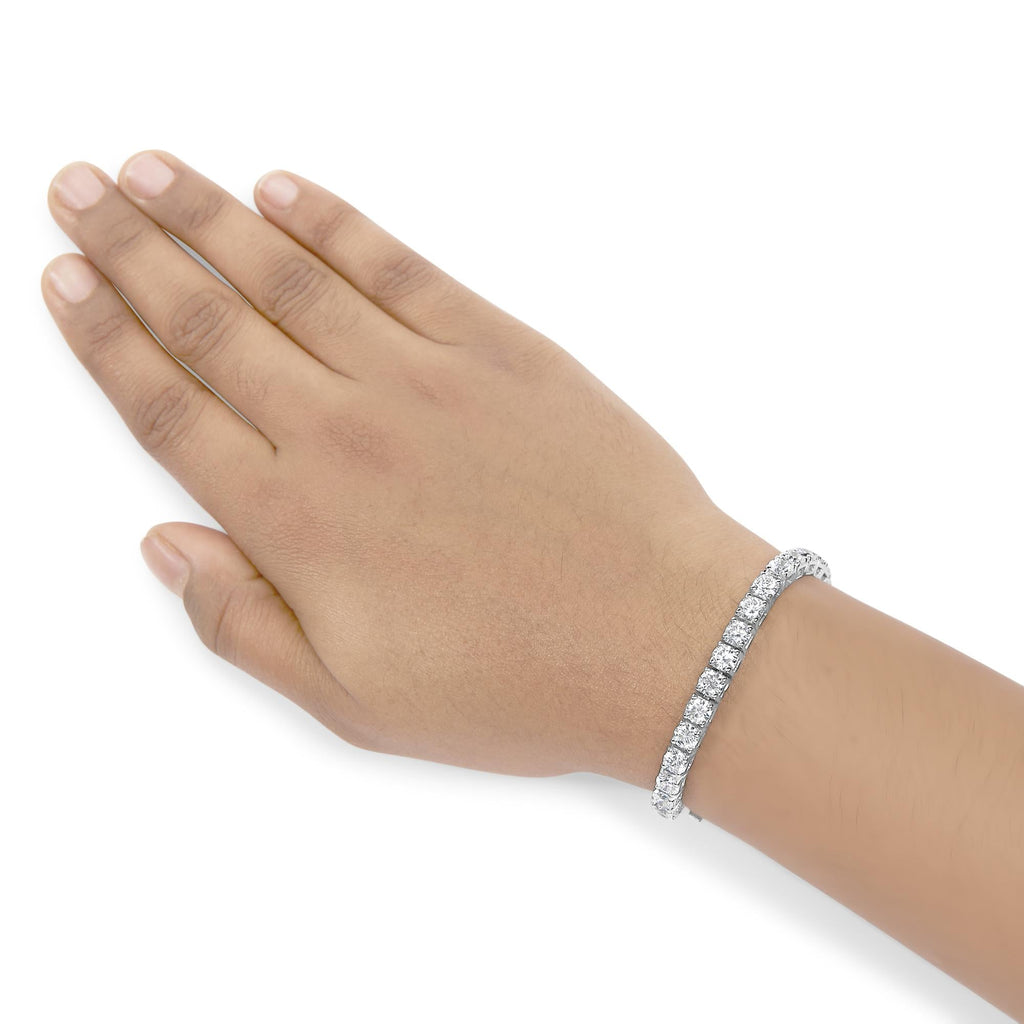 14K White Gold 4-Prong Set Lab Grown Round Diamond Classic Tennis Bracelet (F-G Color, VS1-VS2 Clarity) - 7.25"