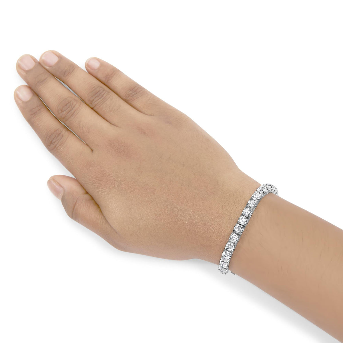 14K White Gold 4-Prong Set Lab Grown Round Diamond Classic Tennis Bracelet (F-G Color, VS1-VS2 Clarity) - 7.25"