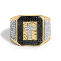 Men's 10K Yellow Gold 1 1/2 Cttw White and Black Diamond Cross Signet Ring