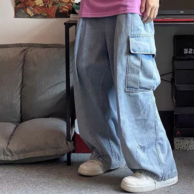 Loose Black Wide Leg Men's Jeans - Large Size Streetwear