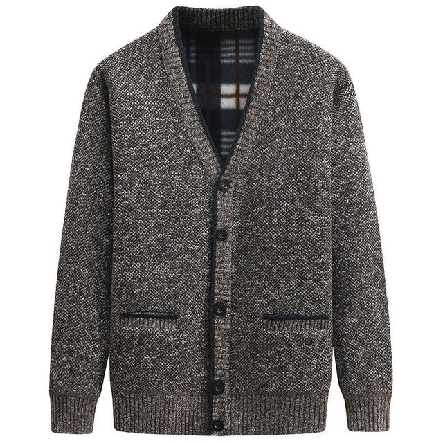 Men's Thick V-Neck Knitted Cardigan for Autumn Winter