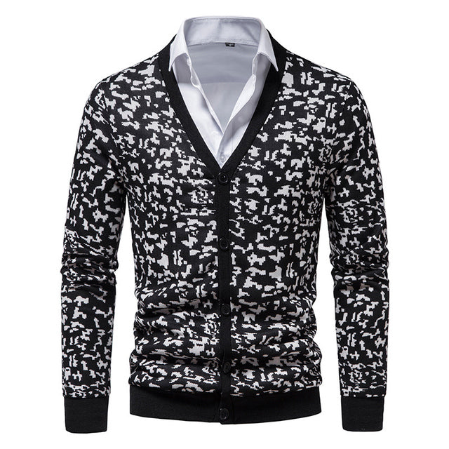Vintage Pattern Slim Fit Cashmere Cardigan for Men