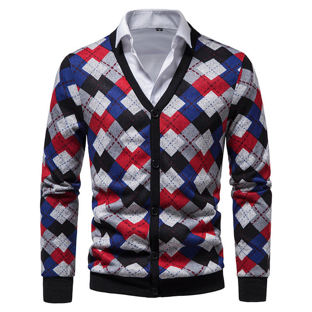 Vintage Pattern Slim Fit Cashmere Cardigan for Men