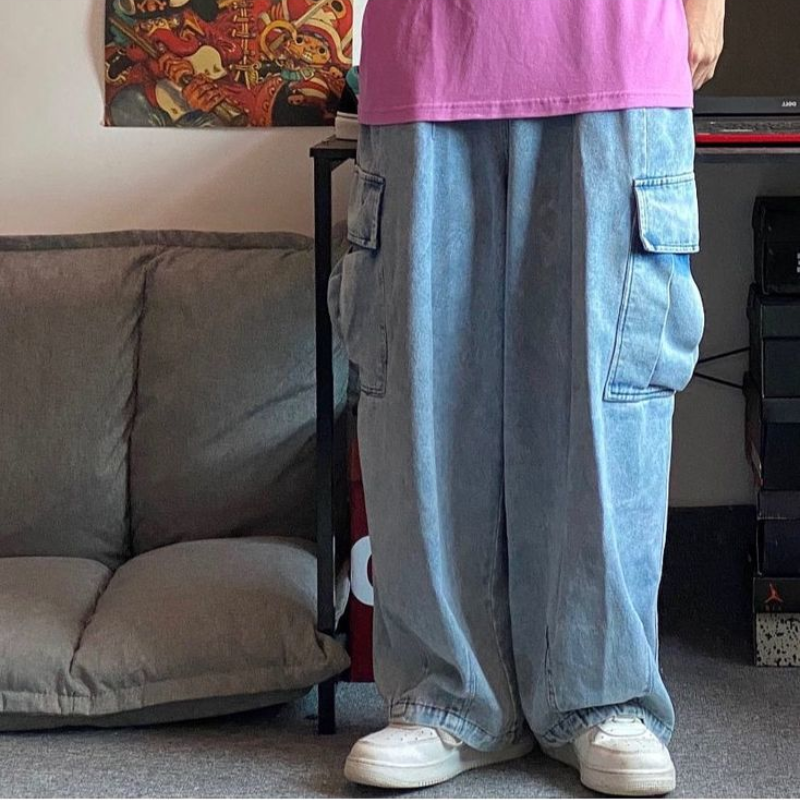 Loose Black Wide Leg Men's Jeans - Large Size Streetwear