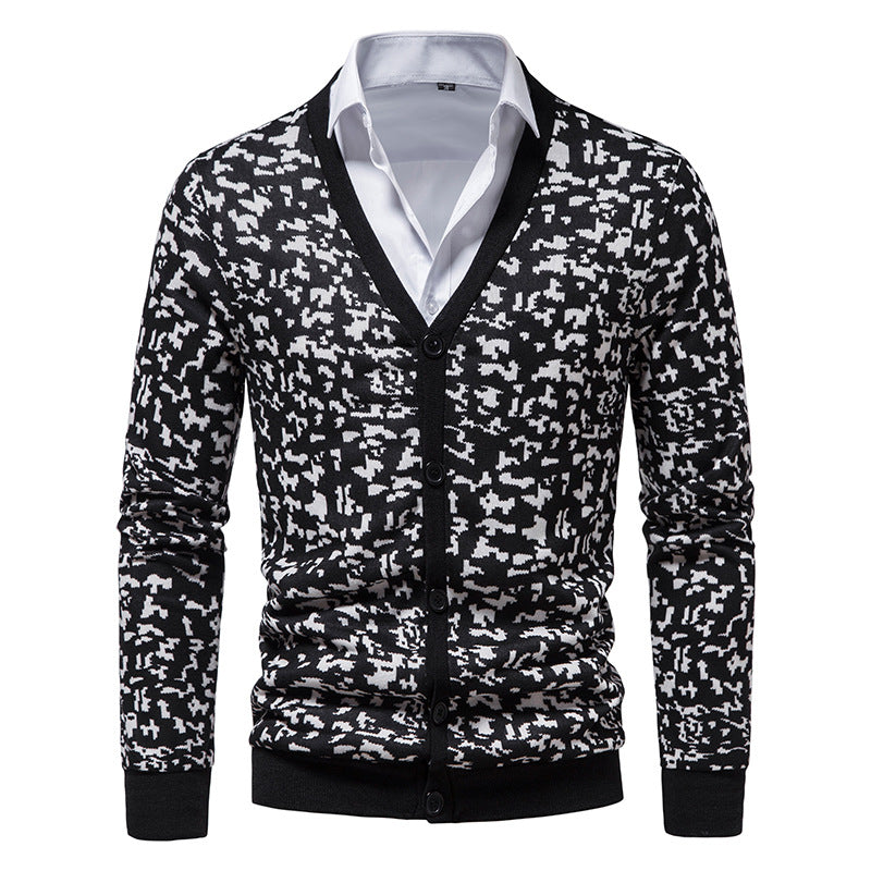 Vintage Pattern Slim Fit Cashmere Cardigan for Men