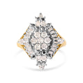 10K Yellow Gold 1 Cttw Round and Baguette cut Diamond Cluster and Rhombus Halo Ring (H-I Color, I1-I2 Clarity)