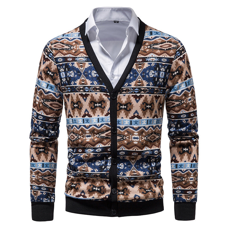 Vintage Pattern Slim Fit Cashmere Cardigan for Men