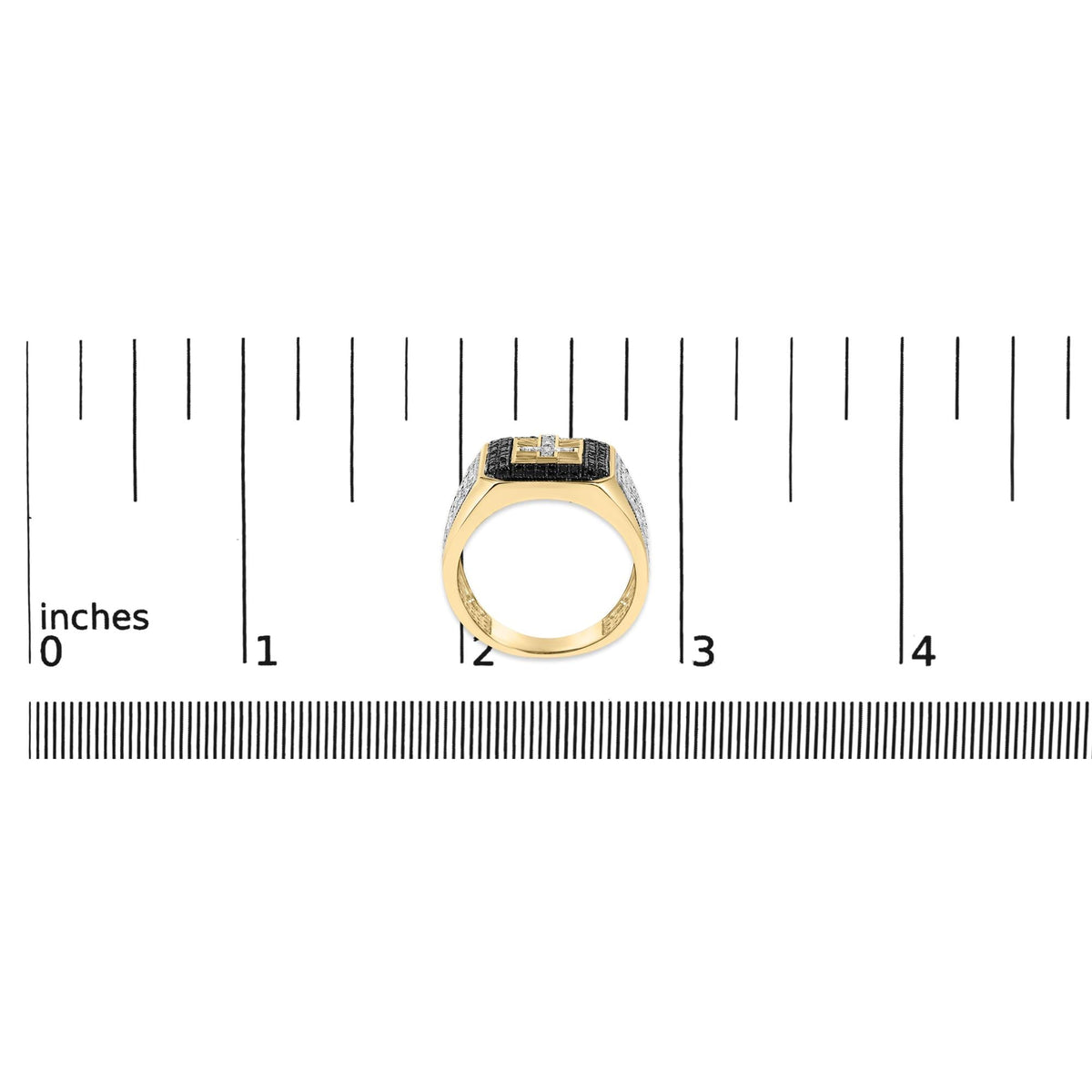 Men's 10K Yellow Gold 1 1/2 Cttw White and Black Diamond Cross Signet Ring