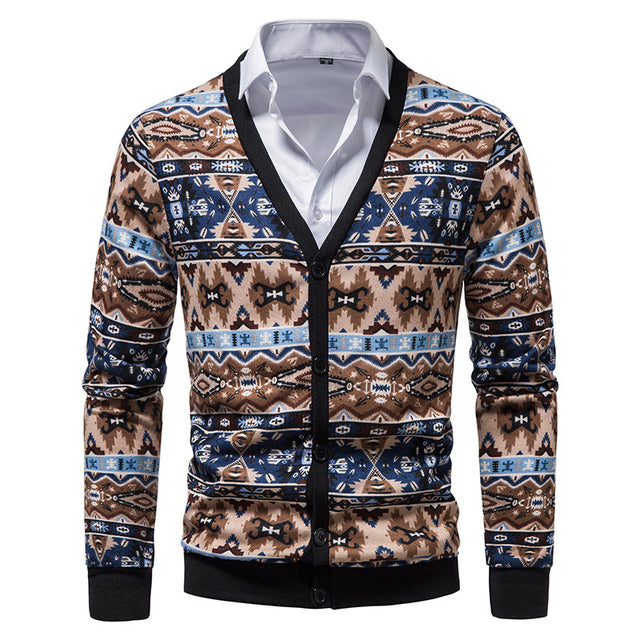 Vintage Pattern Slim Fit Cashmere Cardigan for Men