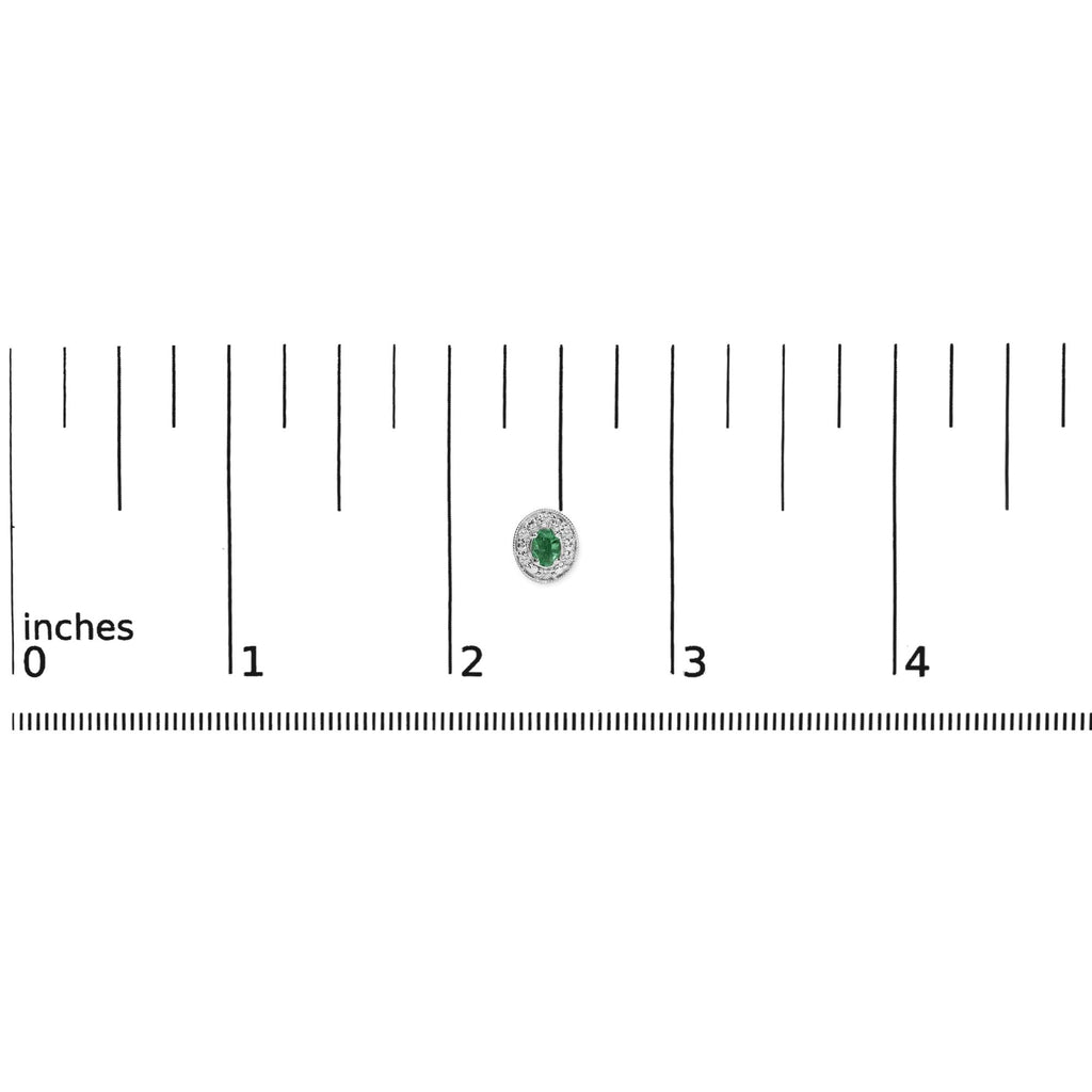 14K White Gold Oval Green Emerald and 1/10 Cttw Diamond Halo Stud Earrings  (I-J Color, I1-I2 Clarity)